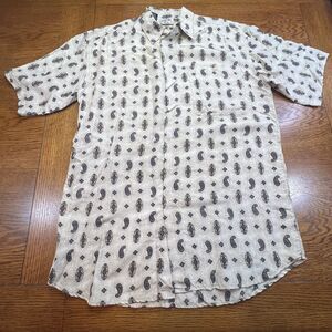Vintage Cambio Italia Men’s 100% Silk Artwork Short Sleeve Button Up Shirt Sz S